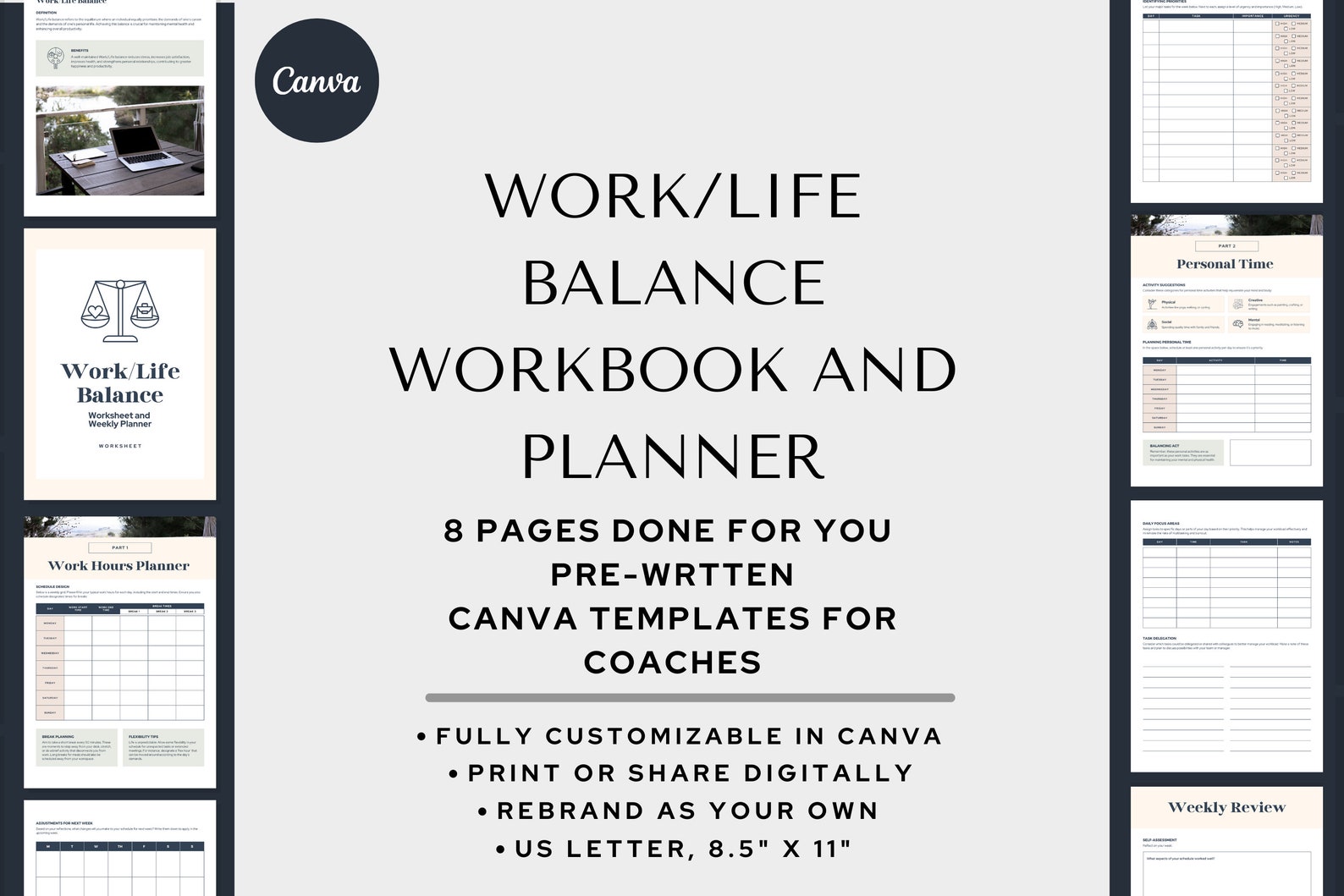 Work Life Balance Career Coach Workbook Handouts Coaching Planner Life ...