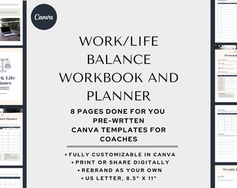Work Life Balance Coaching Workbook, Printable Planner Template (Digital Download)