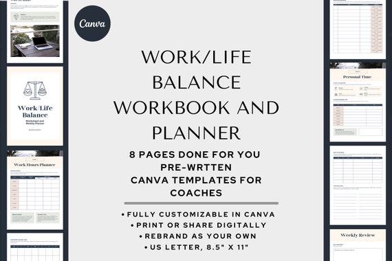 Work Life Balance Coaching Workbook, Printable Planner Template (Digital Download)