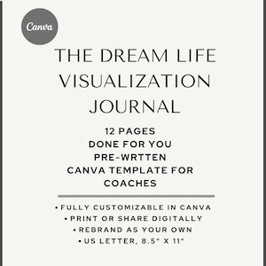 Visualizzazione della vita da sogno Diario Coaching Modello Canva Cartella di lavoro personale ombra Foglio di lavoro Manifestazione Planner Coaching Business Life Coach