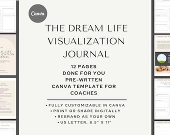 Dream Life Printable Journal Kit, Canva Template, Wellness Workbook (Digital Download)