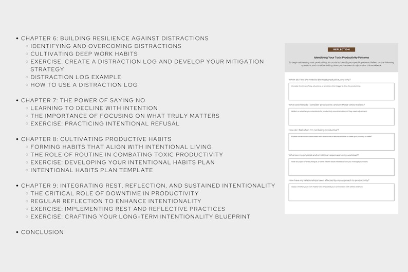 Intentionality coaching workbook digital download — modern neutral aesthetic with structured reflection pages and warm earth tones