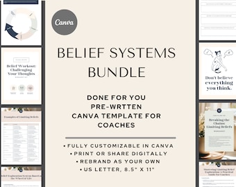 Belief Systems Canva Template Bundle: Coaching Worksheets (Commercial Use)