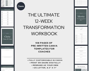 12-Week Transformation Workbook | Done-for-You Canva Coaching Program Template for Life Coaches