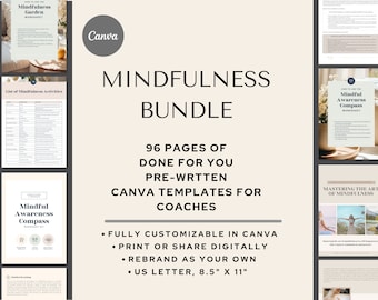 Mindfulness Coaching Bundle: Canva Workbook Templates (Commercial Use)
