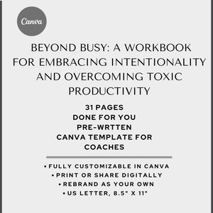 Toxic productivity workbook printable art for workspace — clean minimalist layout featuring soft taupe accents and goal-setting sections