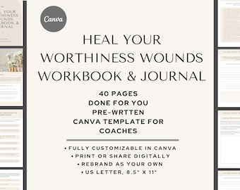 Worthiness Wounds Workbook & Journal: Coaching Canva Template (PDF)