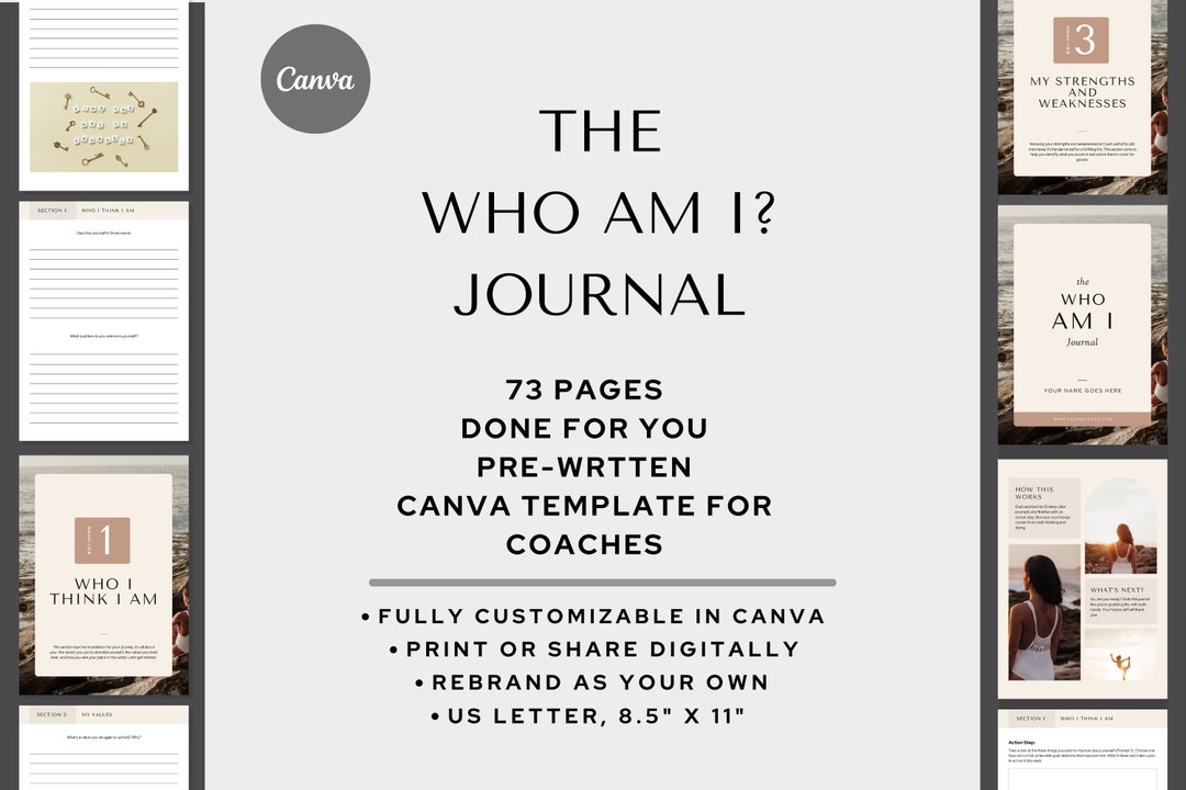 Coaching Journal Canva Template | Self-discovery Workbook 73-page PDF ...