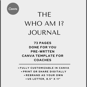 Who Am I Journal Coaching Canva Template Workbook Coach Worksheet Mind Set Planner Coaching Business Commercial Use Life Coach Self Help