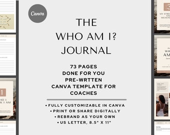 Coaching Journal Canva Template | Self-Discovery Workbook 73-Page PDF for Life Coaches & Personal Development