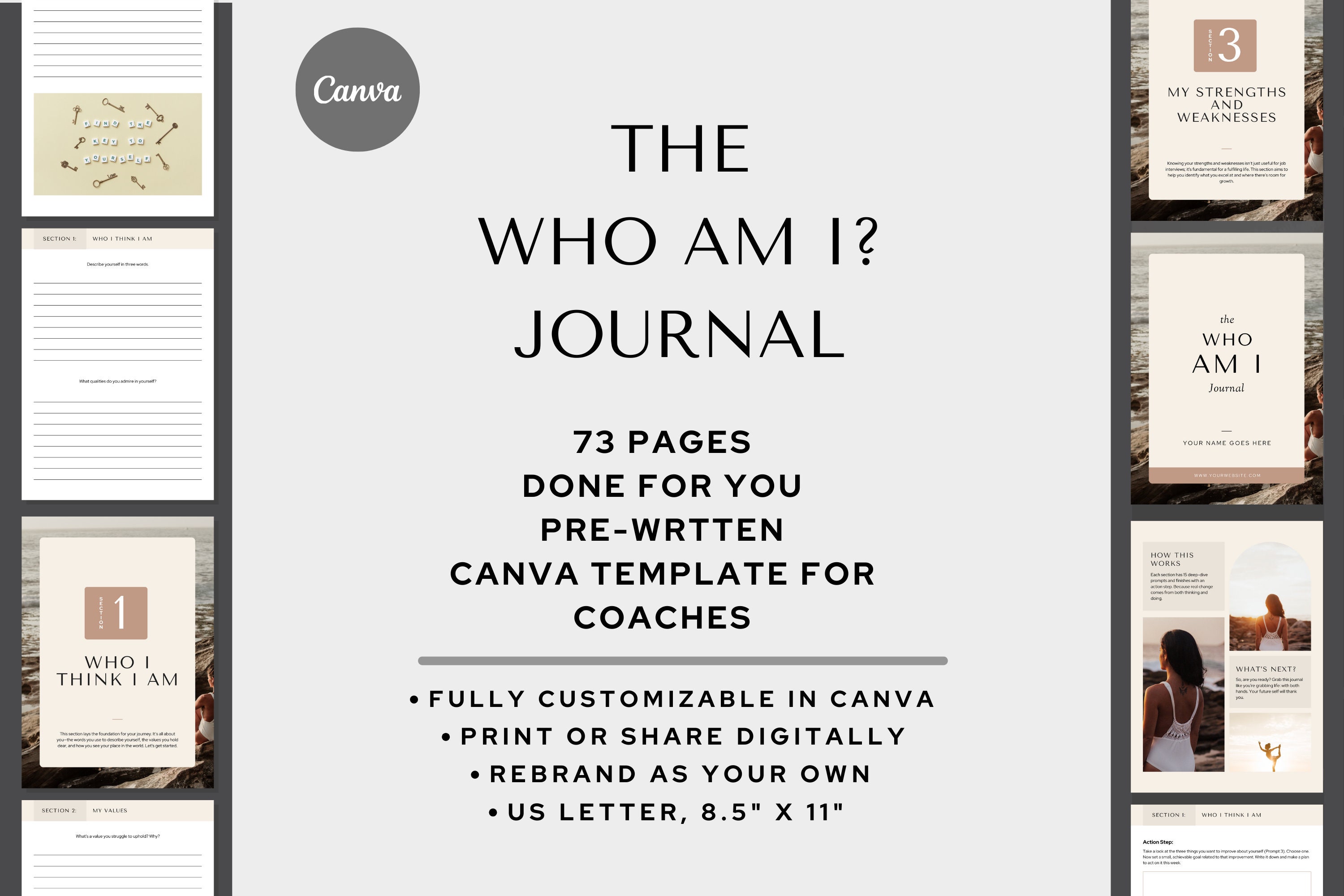 Coaching Journal Canva Template | Self-discovery Workbook 73-page PDF ...