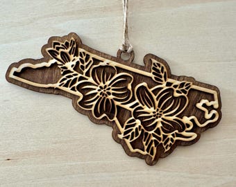 Wooden Laser Cut North Carolina Dogwood Ornament