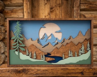 Drewniana skrzynka 3D Mountain Shadow Box