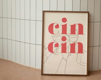 Cin Cin, Printable Wall Art, Pink and Beige, Cheers