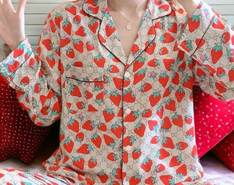 Womens Pyjamas Strawberry Pyjama Cute Pyjama Fruit Pyjama Funny Pyjama Pet Pyjama Gift For Her