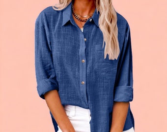 Camisa de lino Camisa de playa Camisa de verano Camisa linda Blusa Regalo para su ropa de verano para ella
