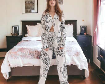 Womens Pyjamas Snow Leopard Cute Pyjama Animal Pyjama Funny Pyjama Leopard Pyjama Gift For Her