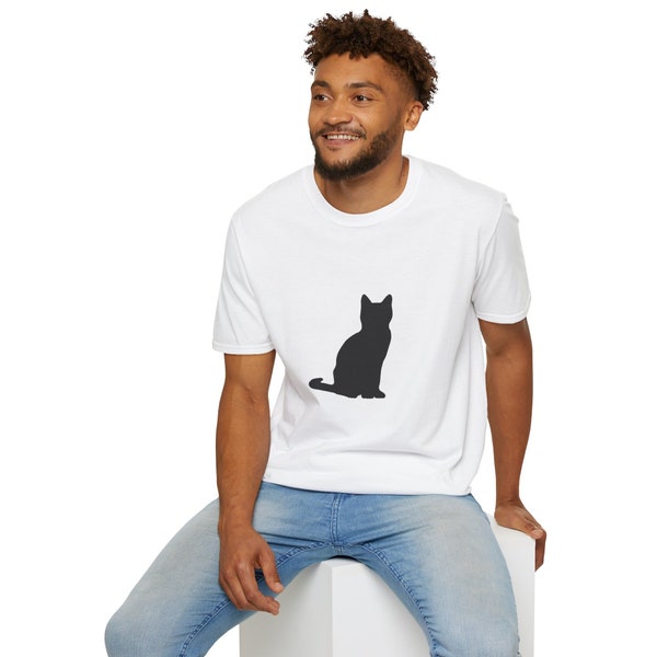 T-shirt unisexe de style doux / cadeau pour amoureux des chats / floqué / chat noir / animaux / mode / style / originalité / design