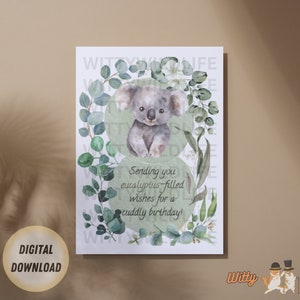 Cute Koala Birthday Card | Printable Koala Greeting Card | Instant Digital Download