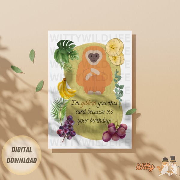 Funny Gibbon Birthday Card | Printable Download