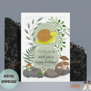 Carte d'anniversaire mignonne d'escargot | de voeux imprimable escargot | Téléchargement numérique instantané