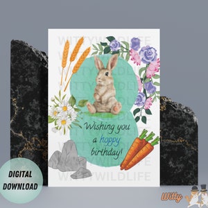 Carte d'anniversaire drôle de lapin | Carte de voeux imprimable Lapin | Téléchargement numérique instantané