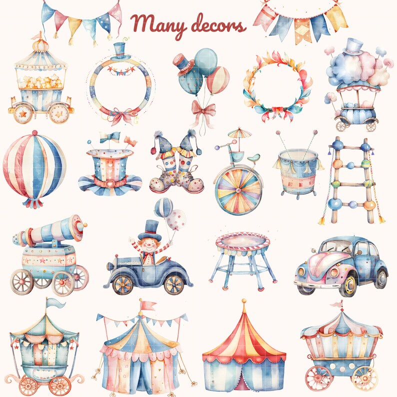 Circus Watercolor Clipart, Cute Animals Candy Color, Colorfull Nursery ...