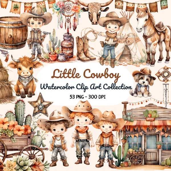 Cute Cowboy Clipart, Baby Western Clipart, Baby Cowboy PNG, Wild West Clipart, Desert Clipart, Saddle Clipart, Saloon, Horse, Cactus PNG