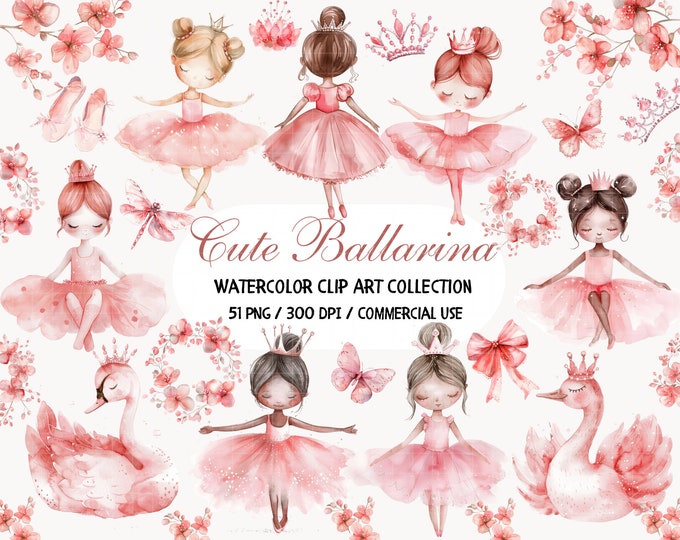 Cute Ballerina Clipart - Watercolor Clipart - Dusty Pink - Floral ...