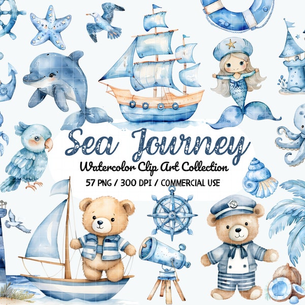 Cute Sailor Teddy Bear Clipart, Nautical Nursery Clipart, Under Sea PNG, Baby Bear, Beach PNG, Ocean Clipart, Sea Life, Birthday Baby Shower