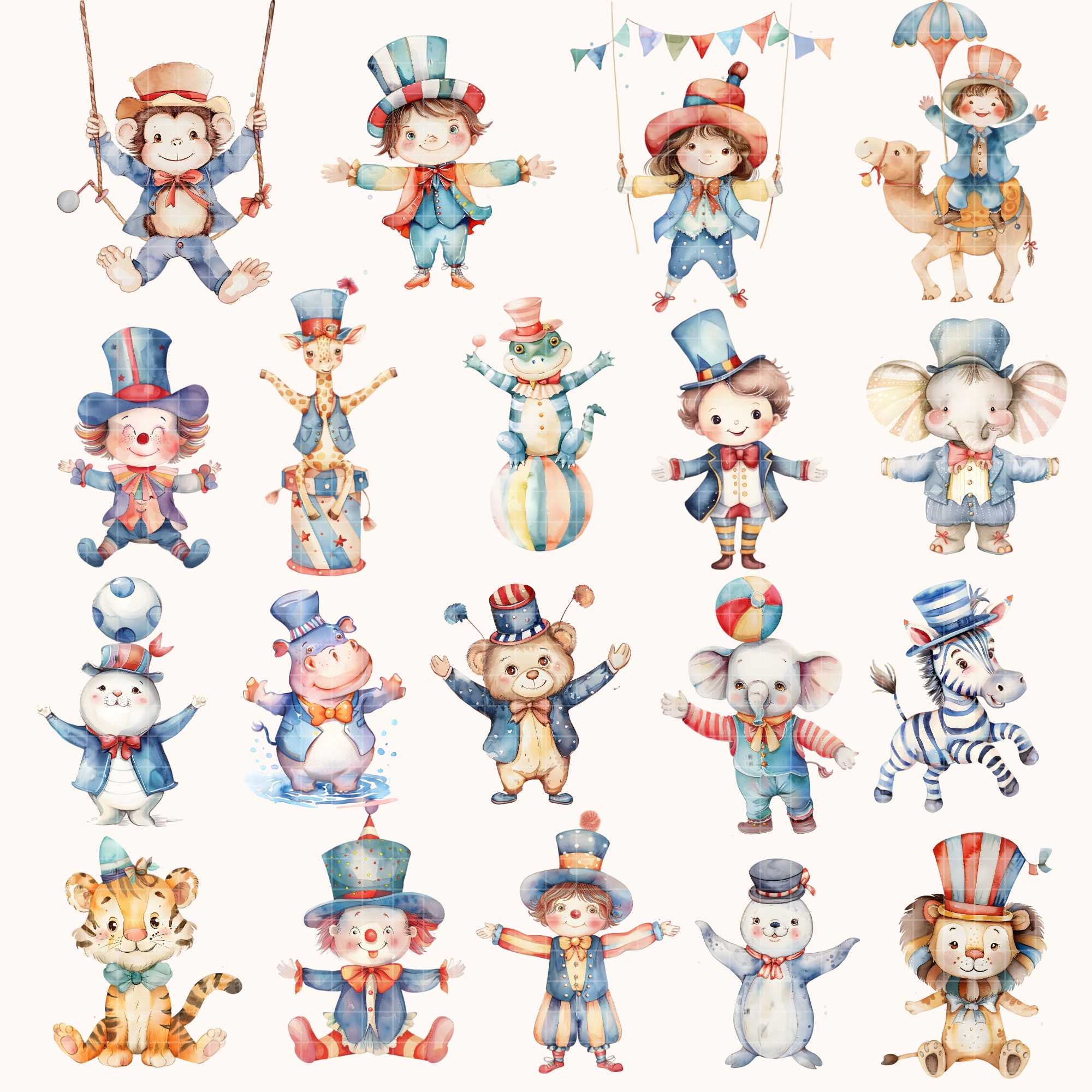 Circus Watercolor Clipart, Cute Animals Candy Color, Colorfull Nursery ...