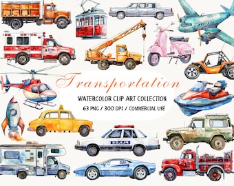 Watercolor Transportation Clipart, Cars Clipart, Vehicles Clip Art, Transport Clipart, Baby Toy Clipart, Toy Car Clipart, Airplane Clipart