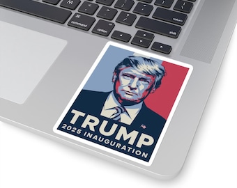 Trump Pop-Art Stickers, Trump 2025 Inauguration, Obama Hope Poster Inspired, Bold Color Scheme, Red Navy Cream, Political Decal, Laptop