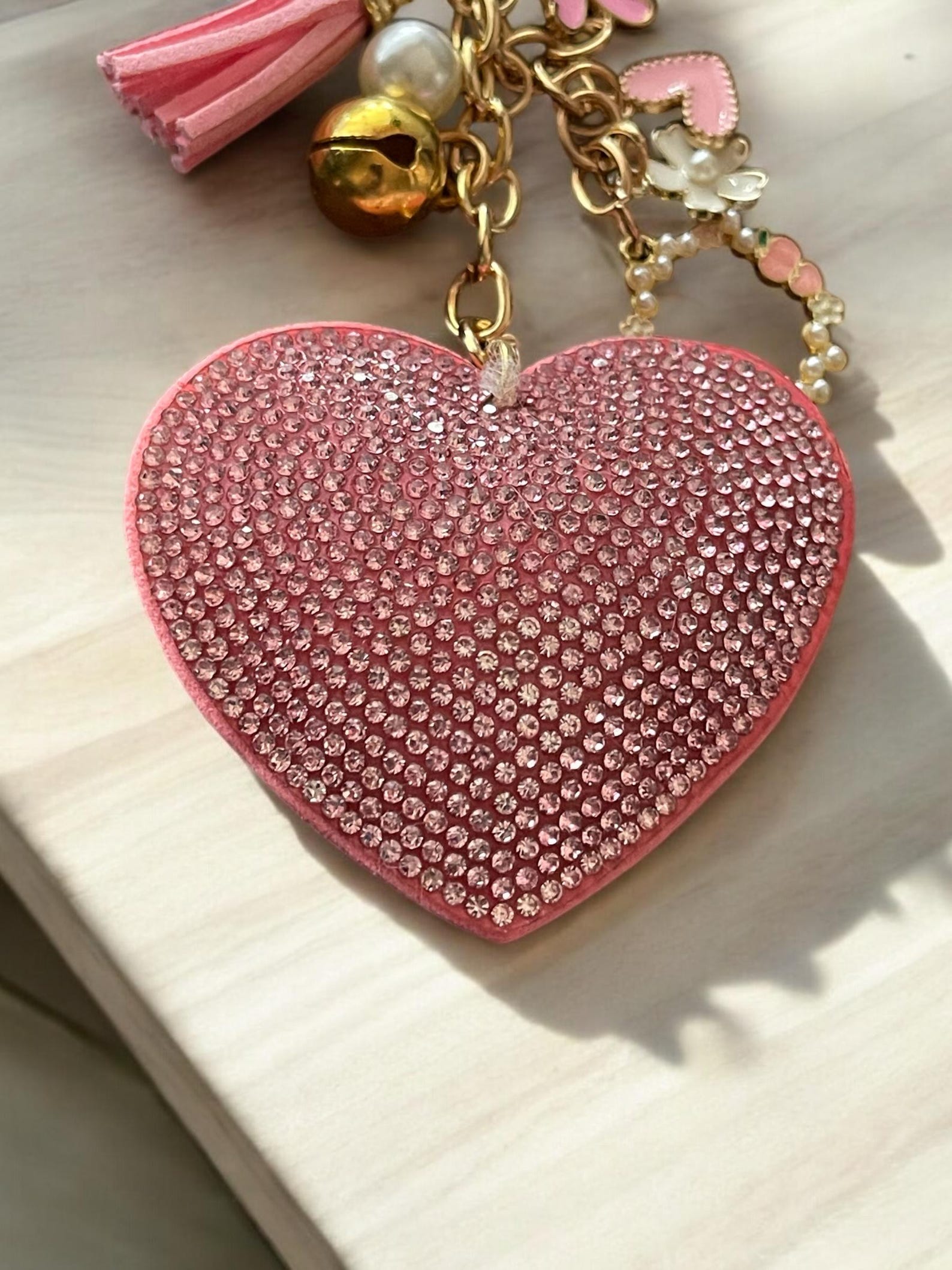 Pink Heart Keychain With Pearl Charms - Etsy