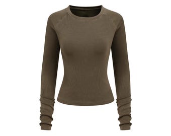Dyed Washed Raglan Long Sleeve Slim T-Shirt