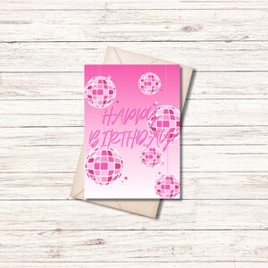 Carte d'anniversaire disco joyeux anniversaire - fichier numérique téléchargeable - découpe 5 x 7 - carte d'impression instantanée dégradé rose vif