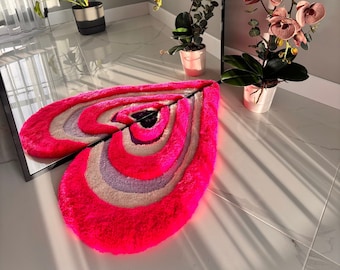 Heart Shaped Nested Mirror Front 3D Fluffy Tufted Rug