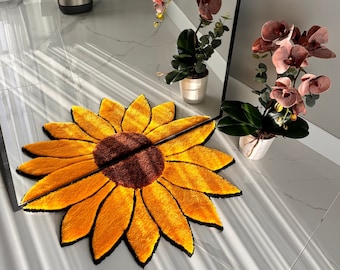 3D Sunflower Mirror Front Fluffy Handmade Tufted Rug