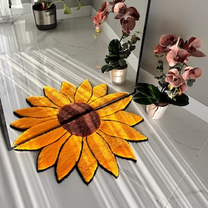 3D Sunflower Mirror Front Fluffy Handmade Tufted Rug