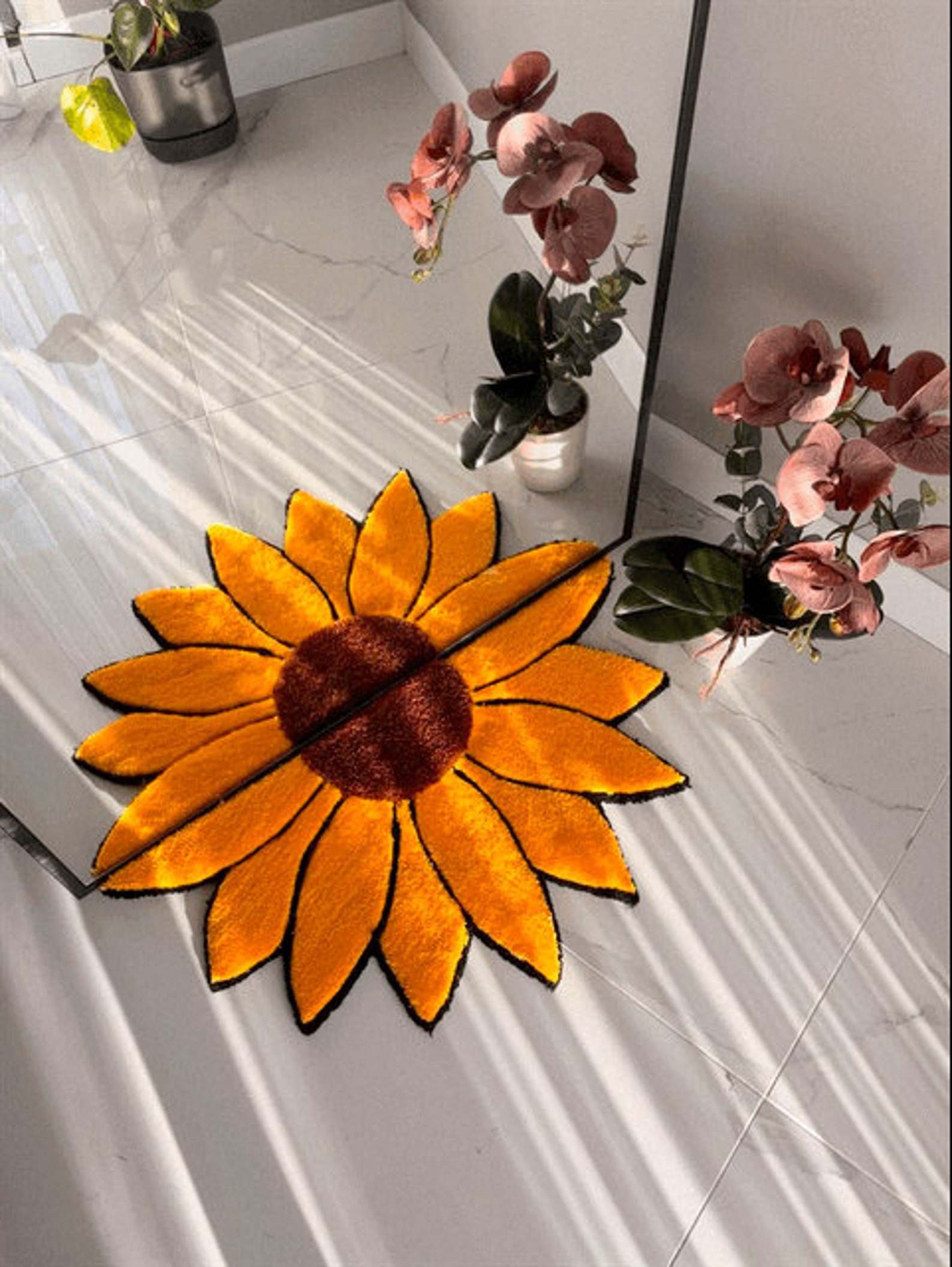3D Sunflower Mirror Front Fluffy Handmade Tufted Rug - Etsy