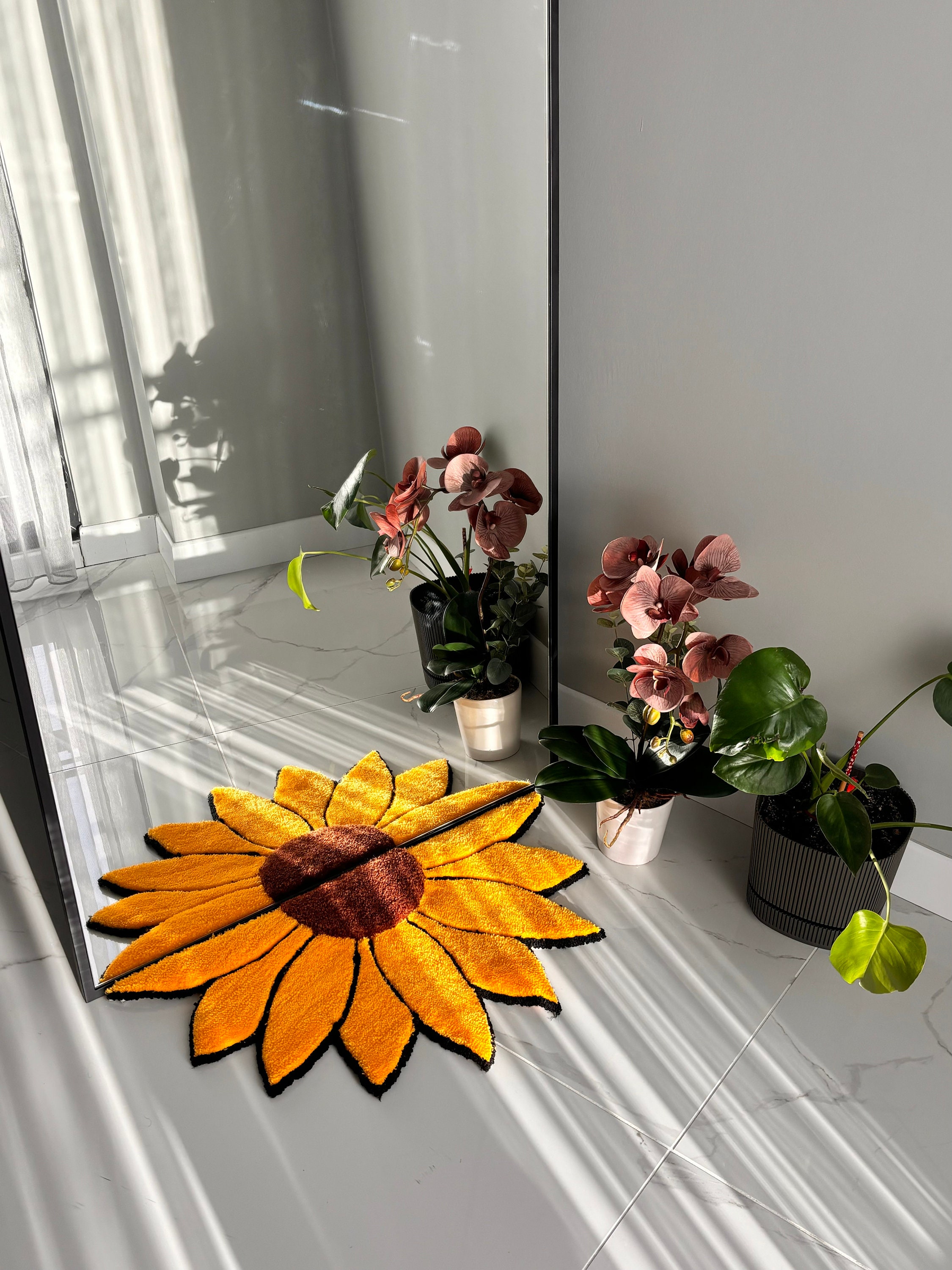 3D Sunflower Mirror Front Fluffy Handmade Tufted Rug - Etsy