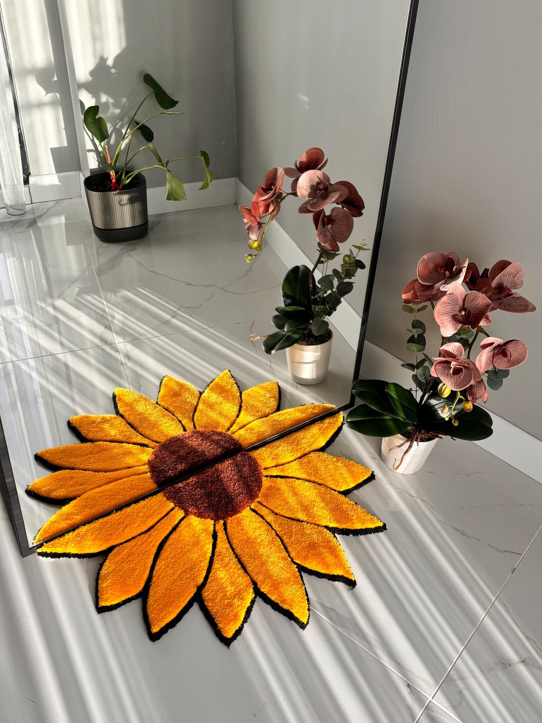 3D Sunflower Mirror Front Fluffy Handmade Tufted Rug - Etsy