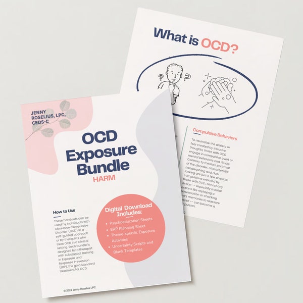 OCD Exposure Bundle Harm digital download Exposure Therapy worksheets ERP activities self-help coloring pages word search