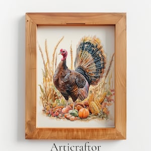 Thanksgiving Turkey Canvas, Autumn Harvest, Fall Cornucopia, Farmhouse Decor, Rustic Watercolor, Seasonal Wall Art