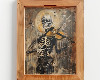 Skeleton Violinist Painting Canvas, Gothic Music Wall Art, Macabre Skeleton Art, Musical Skull Decor, Dark Academia Aesthetic