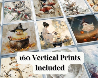 160 Vertical Seasonal Digital Prints, Store Bundle, Holiday Prints, High-Resolution Nature Scenes, Animal Images, Festive Home Décor
