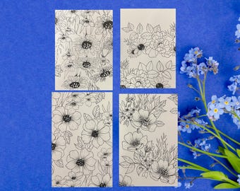 Individual Mini Wildflower Watercolor Page: (4x6) Adult coloring, Hand-Drawn floral patterned watercoloring sheet