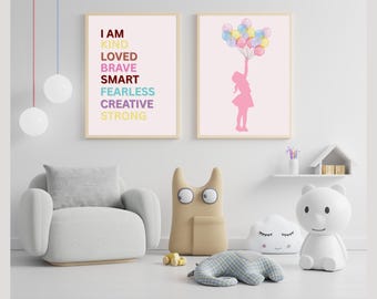 Póster con frases positivas y mensajes de amor propio en color rosa (descarga digital).