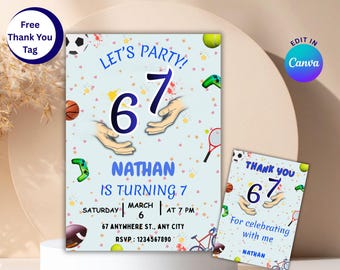 Six Seven Meme Birthday Invitation, Funny 67 Party Invite, Editable Canva Template (Digital Download)