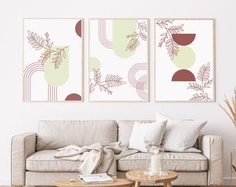 Conjunto de láminas botánicas de hojas estilo boho, decoración de pared abstracta en tonos neutros (descarga digital)